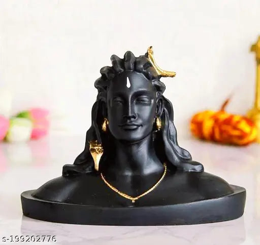 Black Adiyogi Shiva statue for car dash board, religious idol for home and office decor, Indian art form