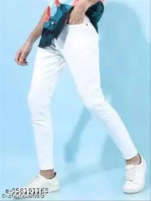 White cotton blend lycra trousers for men, clean and contemporary style, suitable for office wear or casual outings