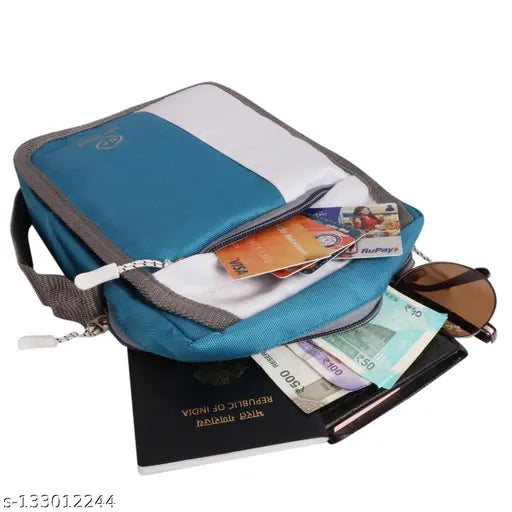 Green and white sling bag with adjustable strap
