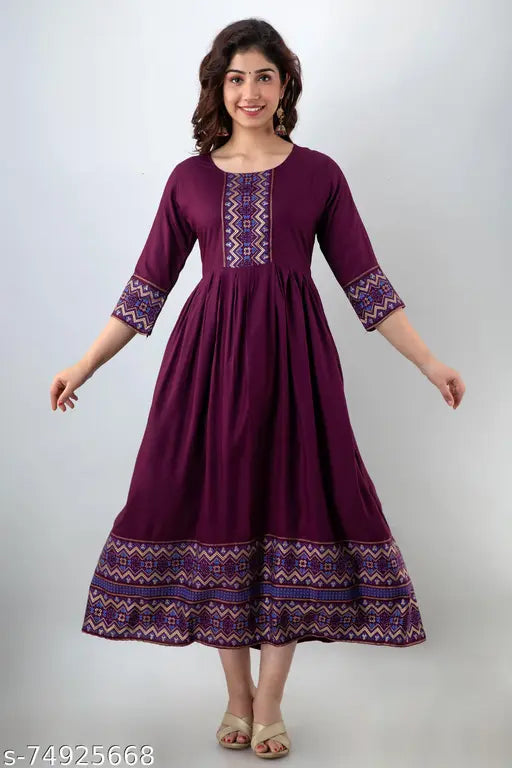 Rayon anarkali kurti, printed combo, three-quarter sleeves, India origin