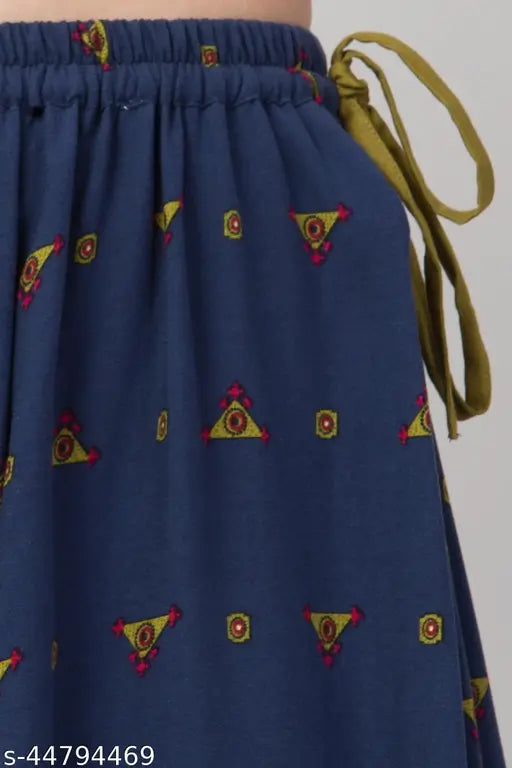 Stylish rayon printed net A-line western skirt for women, perfect casual and evening wear, elastic waistband with tie knot, size 26 (waist 25in, length 36in), made in India