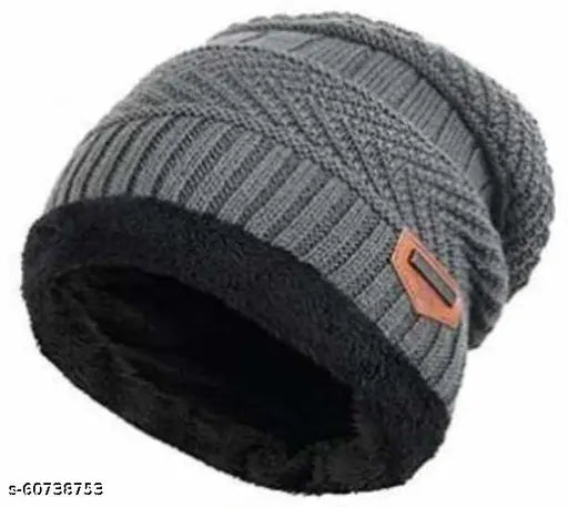Trendy winter beanie cap, acrylic, fur lining, pack of 2