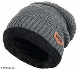 Trendy winter beanie cap, acrylic, fur lining, pack of 2