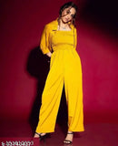 Crepe three-quarter sleeve western wear jumpsuit set, solid pattern, Indian-made fashion for XS, S, M sizes