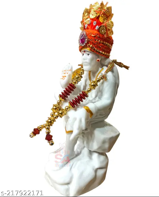 White poly resin Sai Amrut Sai Baba Murti 6-inch statue, perfect home decor or gifting option for celebrations or spiritual spaces
