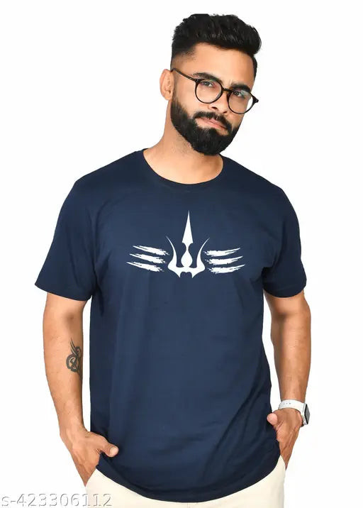 Burundi Blu men's pure cotton T-shirts, short sleeves, printed design. (S: 36in x 26in, M: 38in x 27in, L: 40in x 28in, XL: 42in x 29in, XXL: 44in x 30in), Indian-made