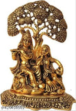 Metal Radha Krishna idol under tree, symbolizing luck, happiness, prosperity. Indian handcrafted decor for home, temple, office gifting." (96 characters)