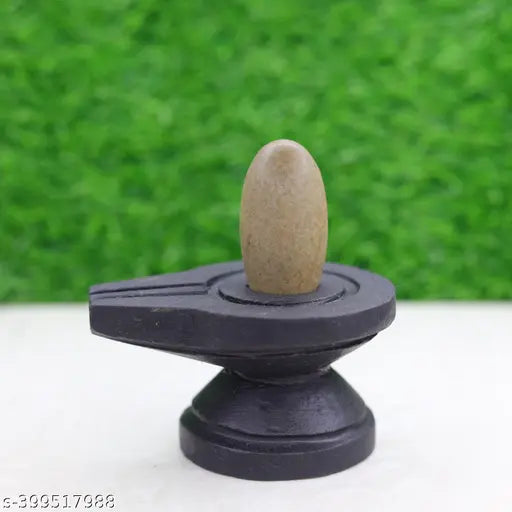 Black Marble Narmadeshwar 2in Shivling & 4in Jaladhari Yoni Base Holder - Spiritual Shiva Lingam for Home Puja