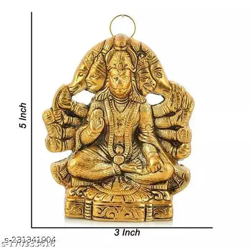 Handcrafted brass Panchmukhi Hanuman ji Murti/Bajrangbali idol for hanging, 11cm L x 15cm B x 13cm H, Diwali pooja decoration