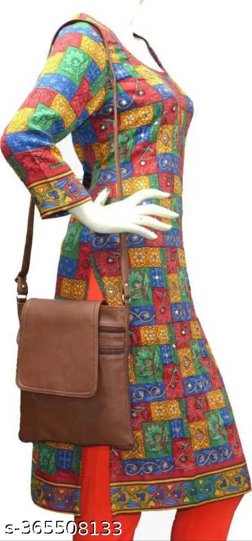Brown PU JAISOM sling bag, compact and stylish cross body bag for women's office wear, features 4 compartments and zip closure