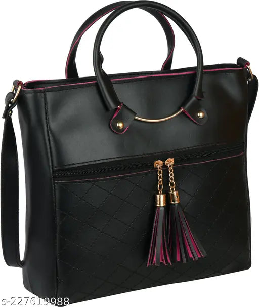 Black tassel sling bag with adjustable strap for women