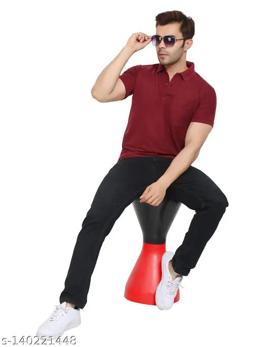 Maroon polycotton men's polo T-shirt combo pack, half sleeve with pocket, regular fit for multiple sizes