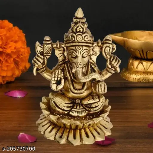 Brass Kamal Ganesh Ji statue, 3 inch high, brings blessings and elegance to home decor