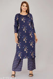 Rayon printed kurta palazzo set for women, three-quarter sleeve rayon kurta with palazzos, Indian rayon fashion on display stand
