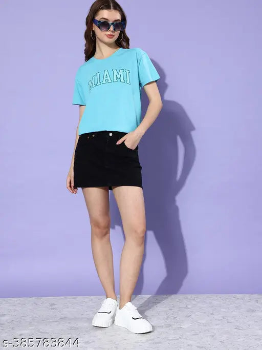 Blue cotton boxy t-shirt women's regular fit