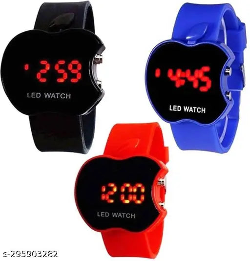 Apple watch with LED digital display for kids, red and black strap
