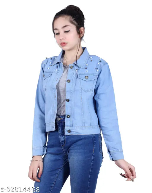 Lighty Moity Plain Denim Jacket - Solid denim long-sleeved original jacket for women, made in India