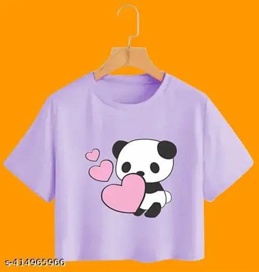 Pretty cotton blend printed crop top tee for women's fashion, short sleeves, size S