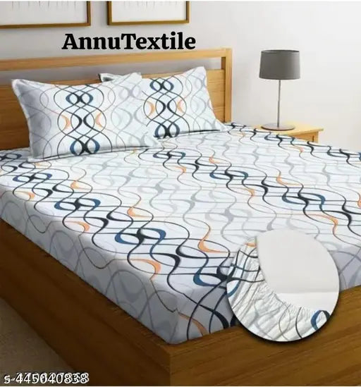 Glace Cotton geometrical pattern, superfine fitted double queen bedsheets, elastic, ideal for AC room, adult use, India origin