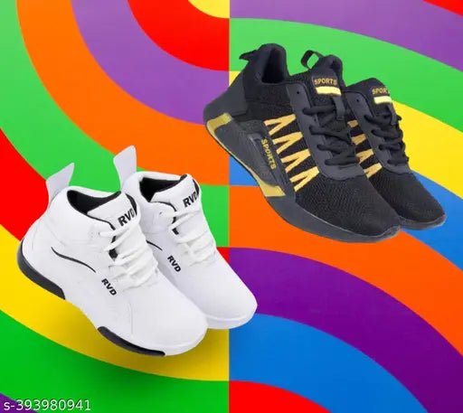 Black and yellow sports shoes, white soles