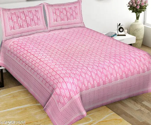 White cotton floral flat sheets set by Pari Creations, includes 1 king-size bedsheet and 2 pillow covers, ideal for AC rooms