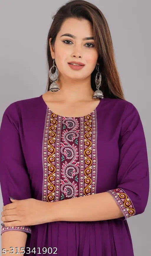 Purple rayon nyra cut kurti with paisley design
