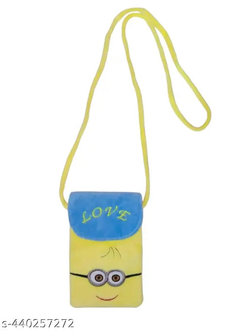 Mobile phone bag with zip closure and yellow love heart design