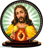 High-quality wooden Lord Jesus idol for car dashboard, double-sided pre-taped, made in India, ideal for home decor and gifting, 3"x3.2" car idol, 3"x9" hanging dimension