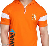 Orange cotton blend half sleeve hooded t-shirt with solid printed design for men (SL0020 ADV ORANGE), confident and stylish look