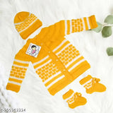 Handmade wool sweater set for baby, featuring cap & socks, self-design pattern, 100% pure wool, suitable for boys & girls, 0-6 months, India origin