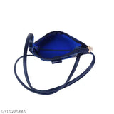 Classic trendy blue bag with metal clasps and a black strap