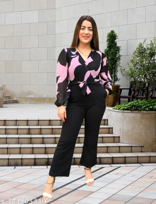 Stylish women's/girls Georgette print jumpsuit with long sleeves, India origin