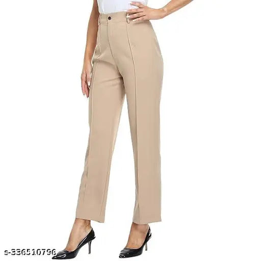 Tan cotton palazzo pants, flared wide legs, loose fit