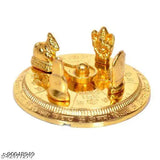 Brass golden Shiv Parivar with Shivling, Shiva, Parvati, Ganesha, Kartik, and Nandi statue (3.5x3.5 inch), Indian traditional Shiva idol collection