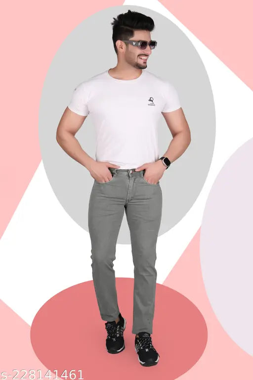 Denim solid jeans for men, RIGBONE Men's stretchable comfort fit slim jeans with zip fly and button closure