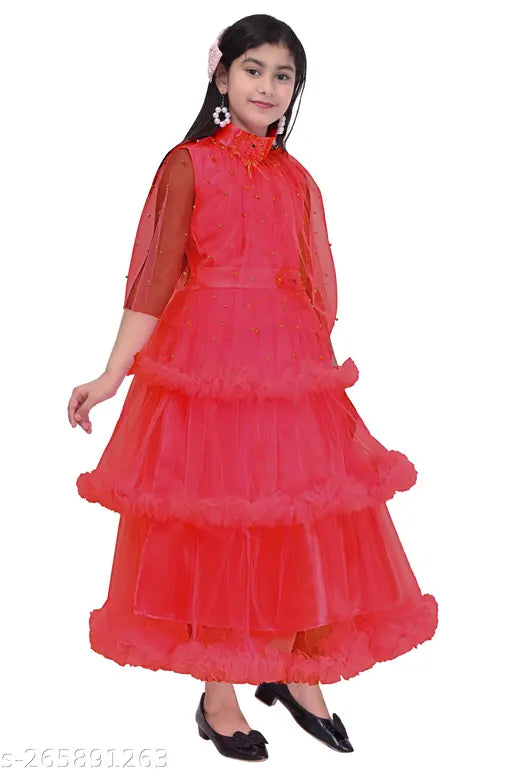 Red long ruffle skirt, sleeveless