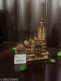 Hand-carved wooden Shri Ram Mandir showpiece, 5cm x 10cm x 11cm, Indian handicraft for car dashboard