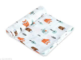 Organic cotton muslin swaddlers (4-pack StarPlusFoxRainbow), ideal for newborn babies, breathable, multi-purpose, and anti-allergic