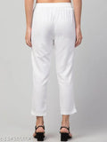 White cotton regular fit casual womens pants with double pockets