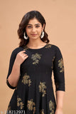 Rayon ethnic women's gown with three-quarter sleeves, printed combo, S - Bust 36in, Size 48in