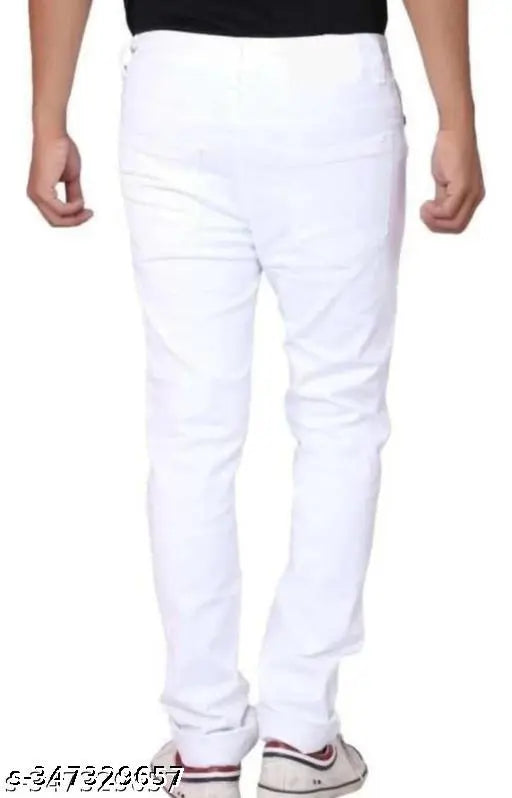 Plain white jeans cotton blend, flaying men design, size 28/30/32 - Indian denim fashion