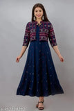Gold printed rayon jacket kurta for women, three-quarter sleeves, Indian design