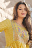Yellow rayon nayara cut front gather long kurta for women and girls