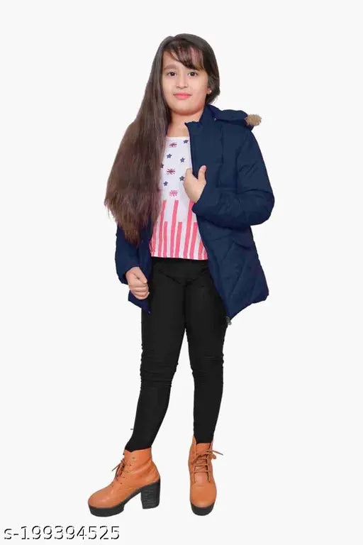 Winter jacket, girls, navy blue, zip closure