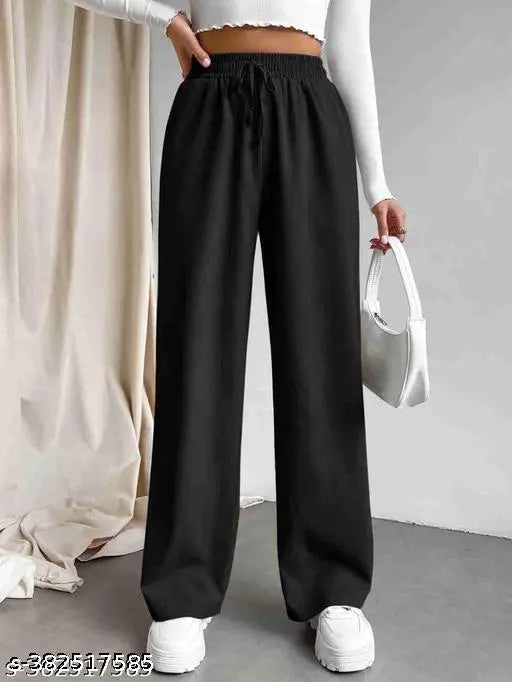 Black cotton high-waisted trousers for women's casual wear