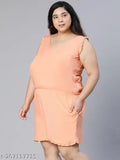 Coral viscose relaxed fit playsuit, v-neck, ruffled straps & hem, elastic waistline - India