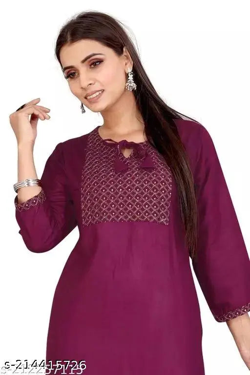 Purple rayon long sleeve kameez with embroidery