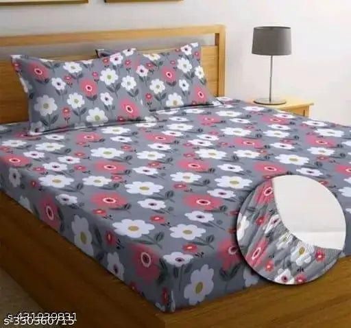 Soft cotton floral fitted double bedsheet with two large pillow covers, ideal for summer use in adult bedrooms