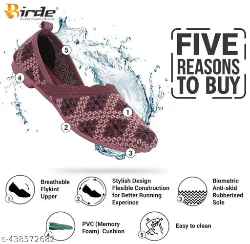 Birde women's stylish flyknit memory foam bellies, white & black