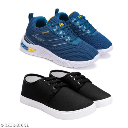 Blue and yellow children's walking sneakers and loafers, canvas